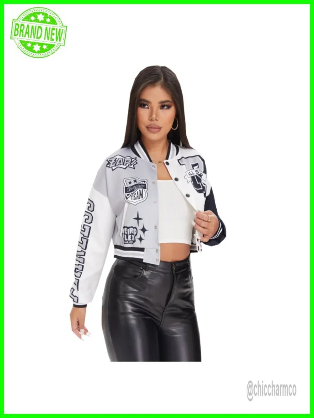 Womens Cropped Varsity Jacket Colorblock Letter Print Baseball Bomber Vintage